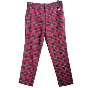 Disney x Forever 21 Mickey Mouse Red Tartan Plaid Pants Womens 31 Punk Preppy